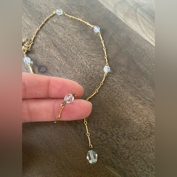 SOLD Gold and Crystal Teardrop Layering Necklace - Picture 4 of 7